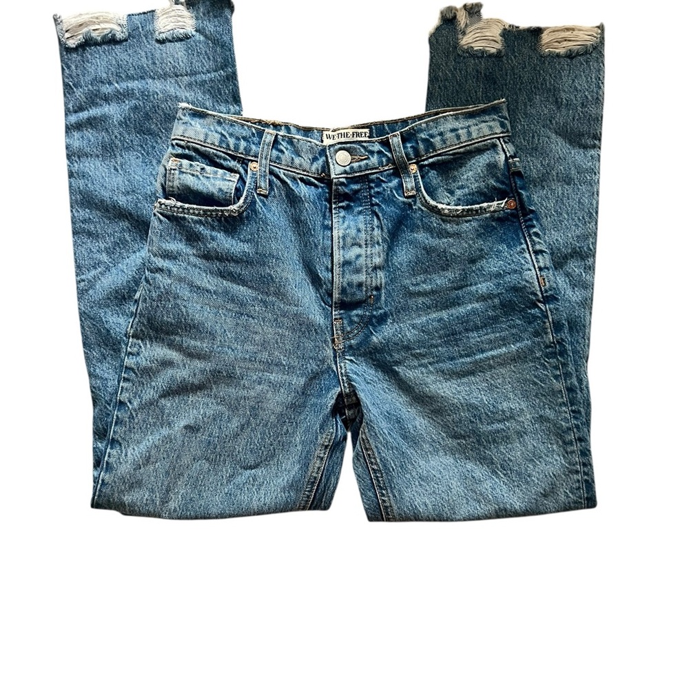 Free People Blue Straight Jeans with Vintage Distressing